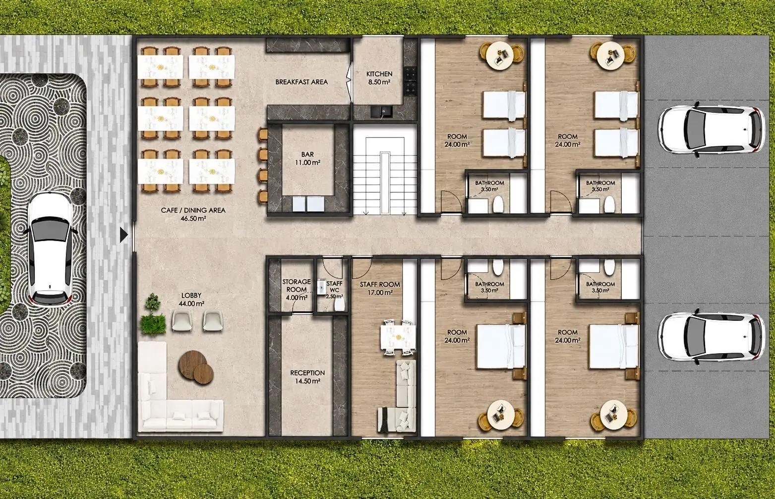 Star Hotel — půdorys přízemí